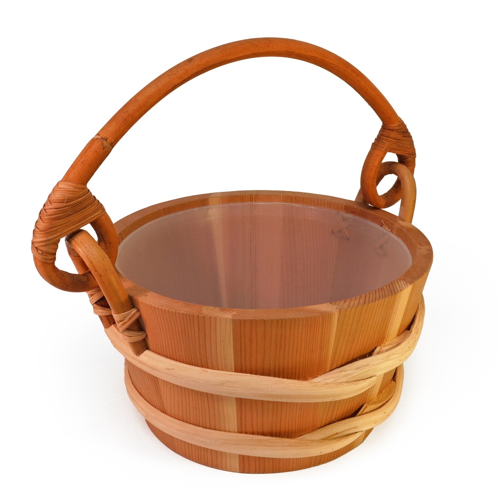 [341-D] Sawo 4L Cedar Bucket with Rattan Handle & Plastic Insert